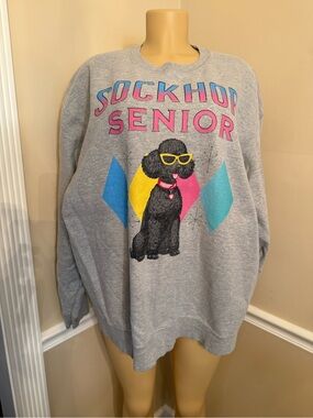 Gray 'Sockhop Senior' Graphic Sweatshirt with Poodle